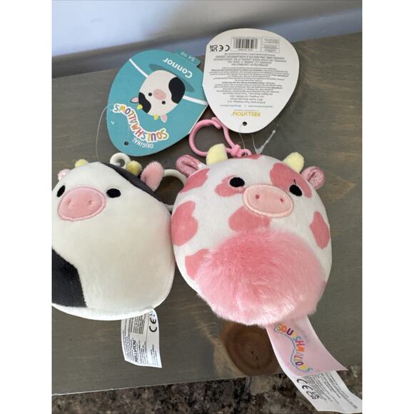 NWT Set of 2- Squishmallow Cow Clip CONNOR & Evangelica 3.5 Inch Soft Plush New - Picture 10 of 11